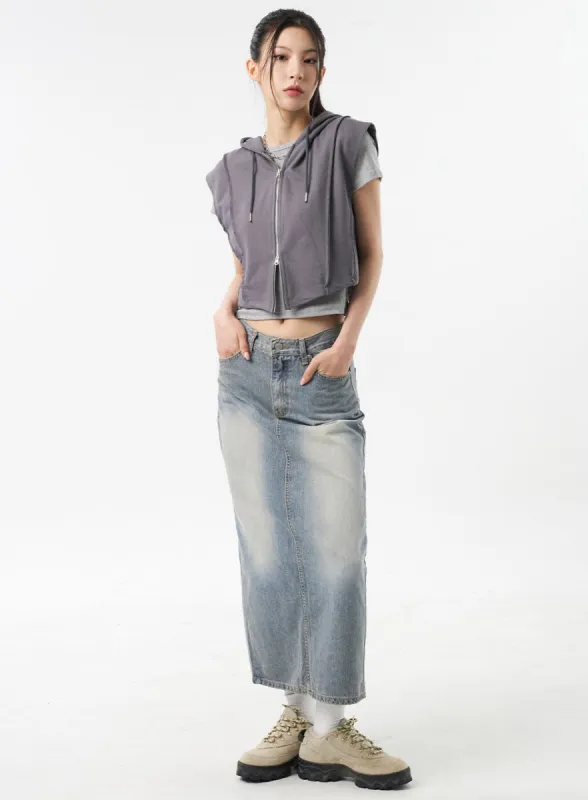 Blue Denim Maxi Skirt CU309 sold by Lewkin