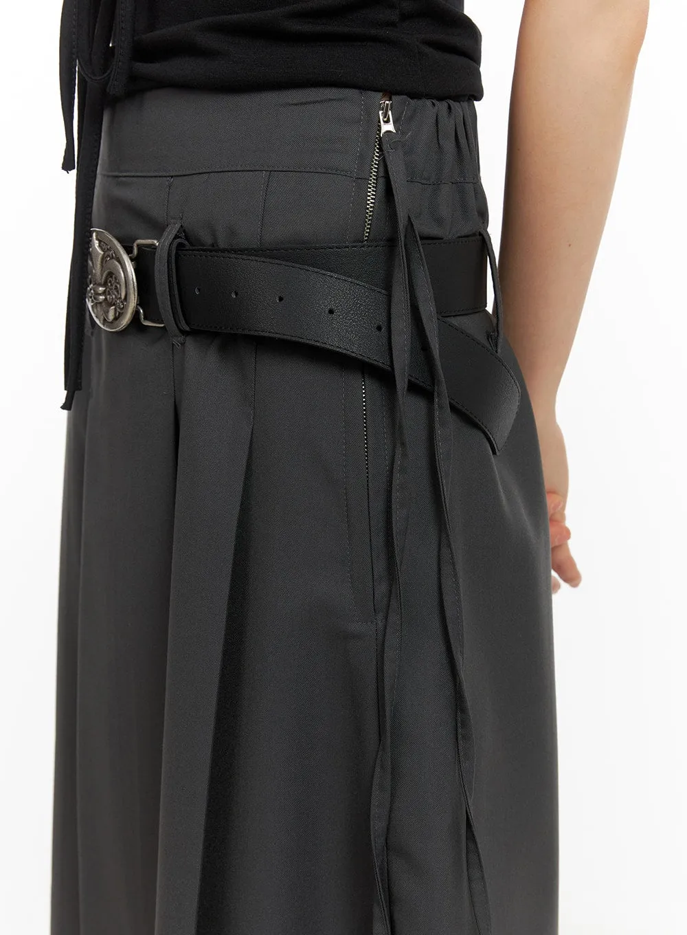 Solid Strap Pleated Midi Skirt CA418 sold by Lewkin product image thumbnail 3