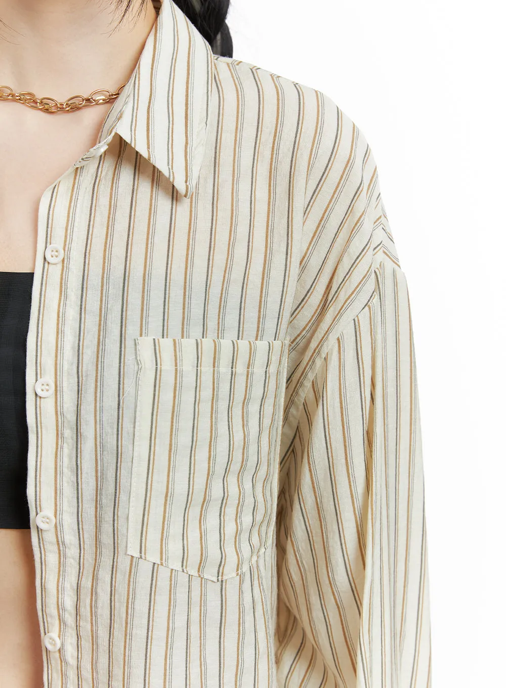 Cotton Stripe Pocketed Button-Up Shirt OM426 sold by Lewkin product image thumbnail 5