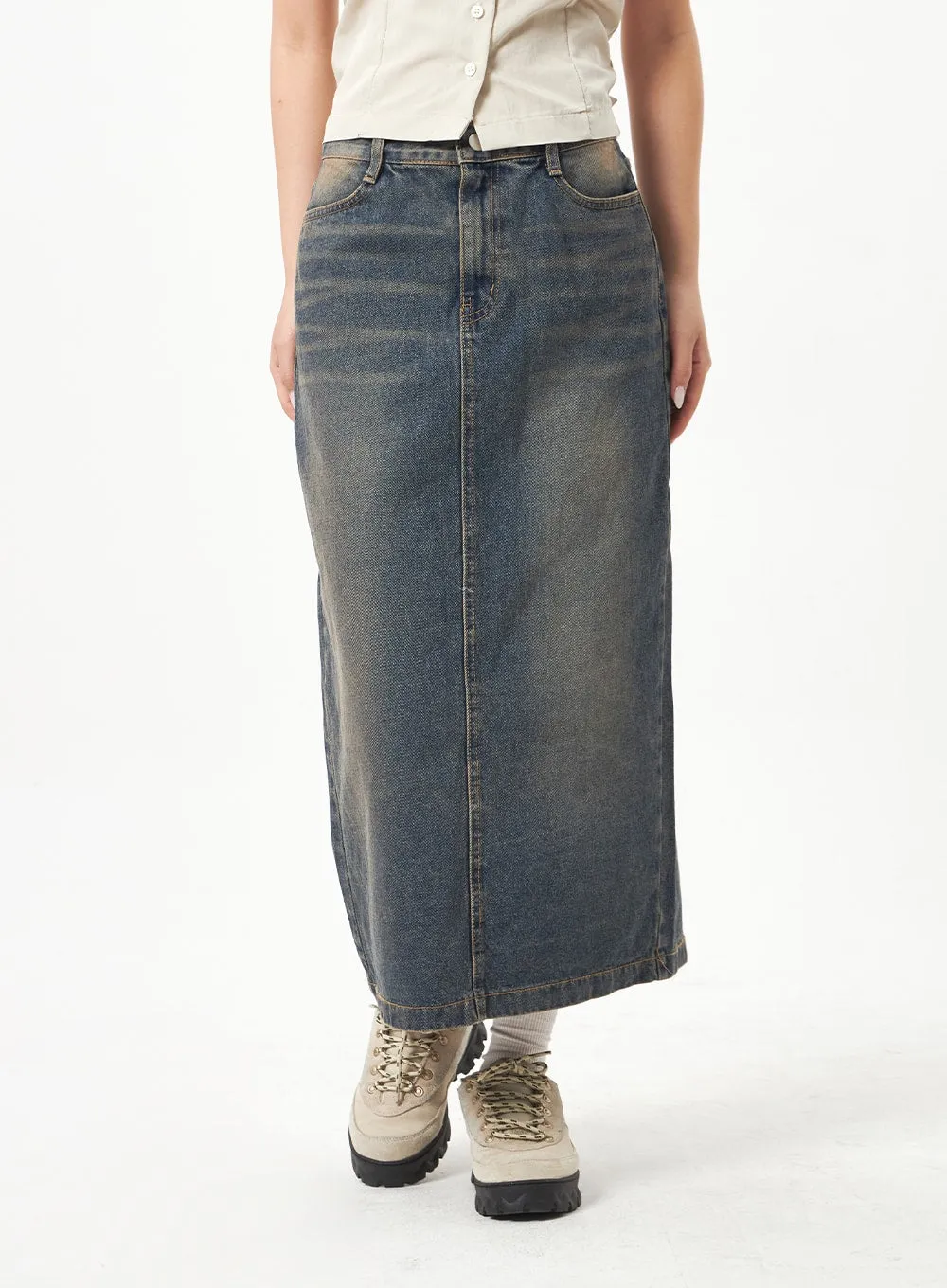 Back Slit Denim Maxi Skirt CD23 sold by Lewkin product image thumbnail 3
