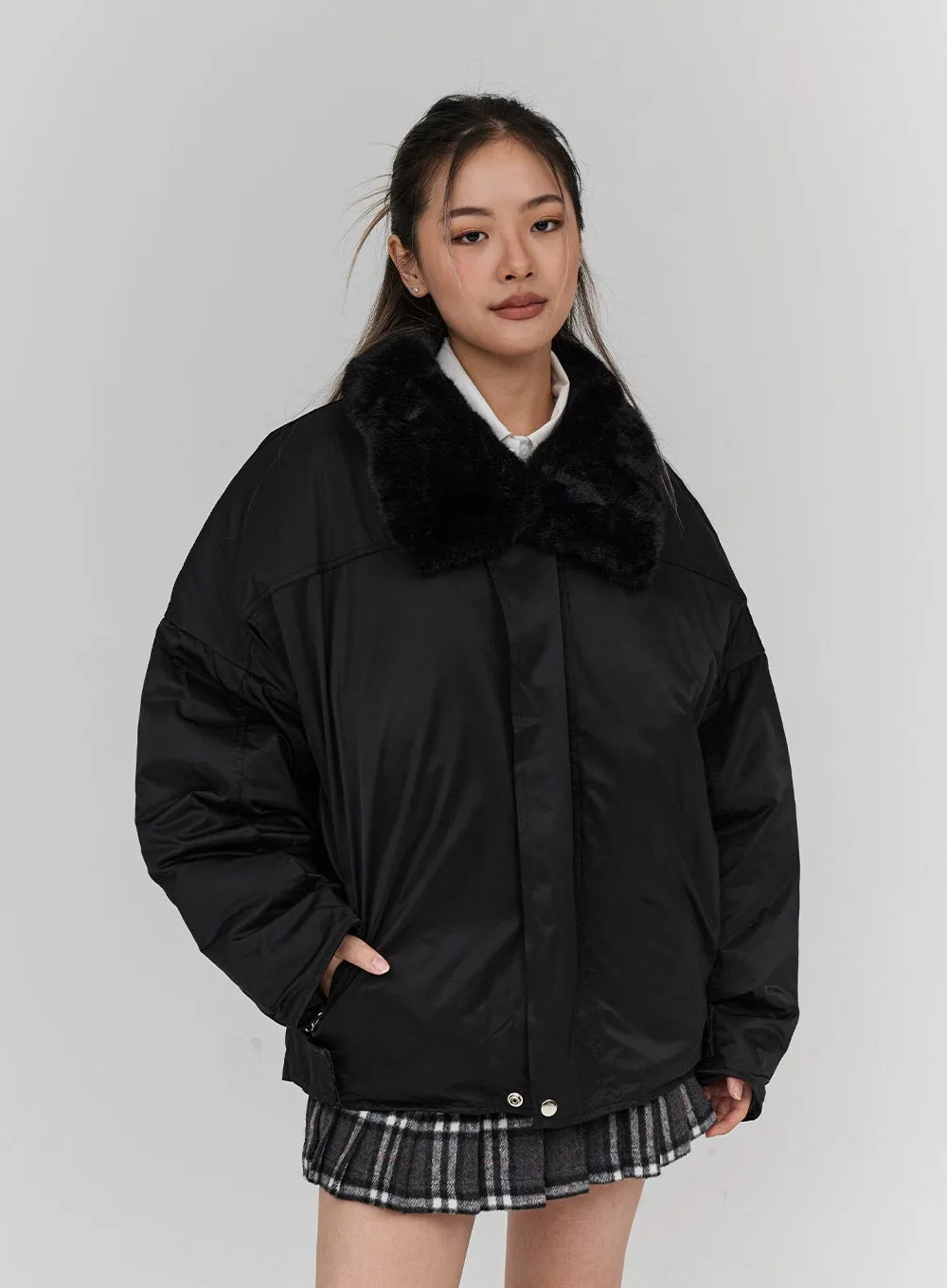 Faux Collar Puffer Jacket Unisex CN23 sold by Lewkin