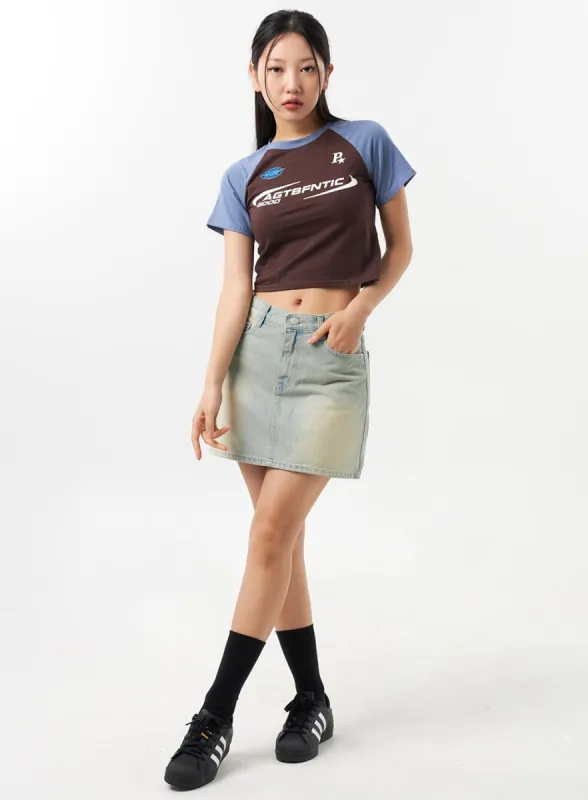 A-Line Denim Mini Skirt CU308 sold by Lewkin