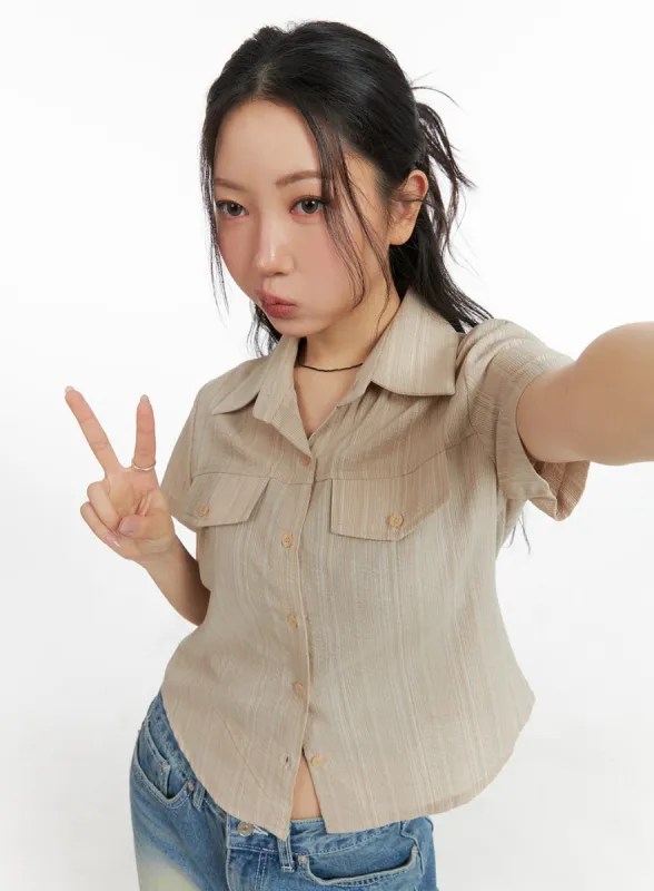 Striped Button-Up Short Sleeve CM425 sold by Lewkin