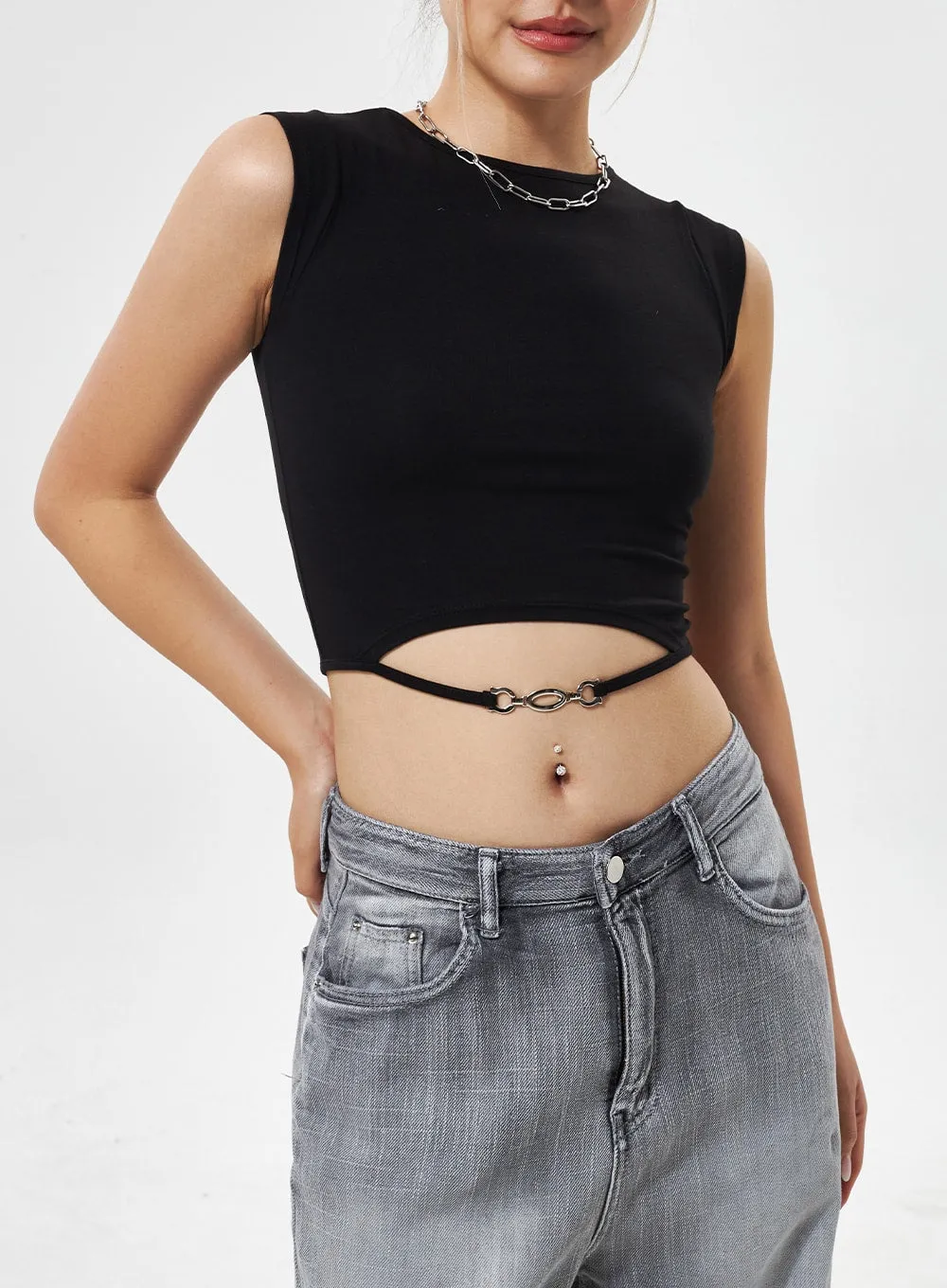 Chain Detail Cropped Top CY330 sold by Lewkin product image thumbnail 2