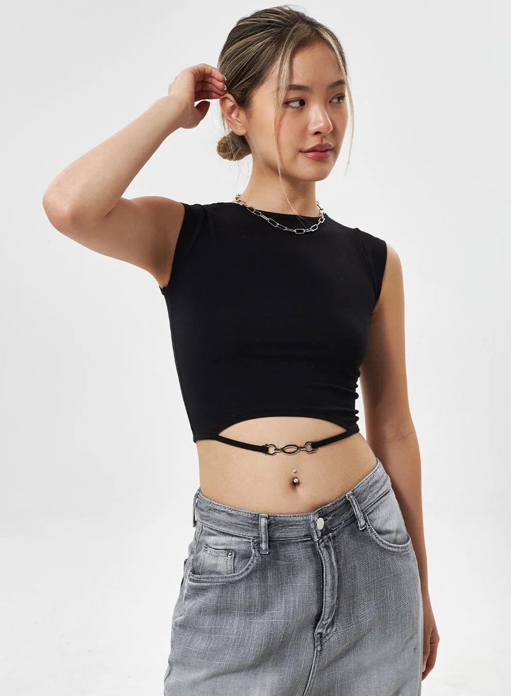 Chain Detail Cropped Top CY330 sold by Lewkin