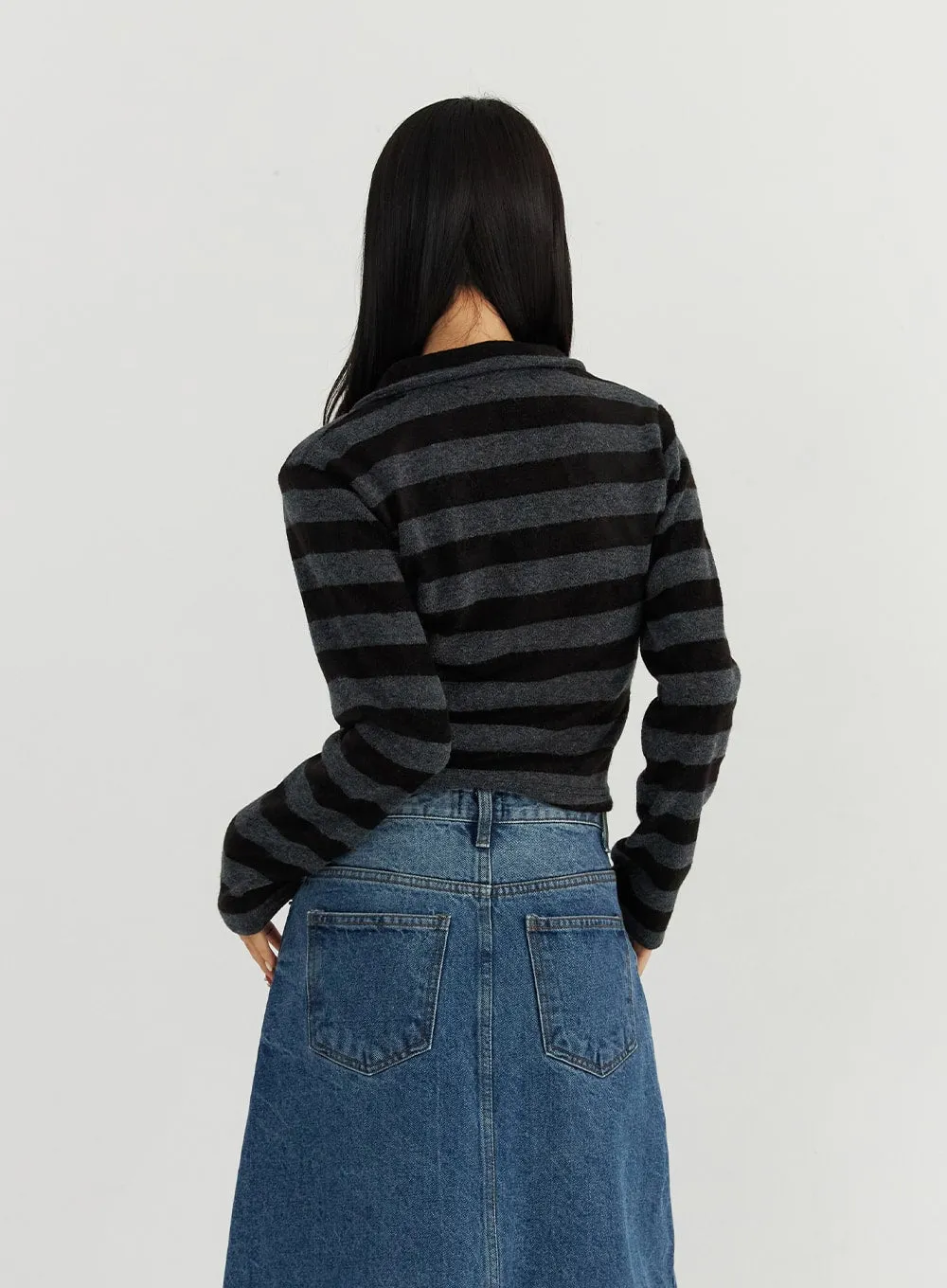 Stripe Zip-Up Turtleneck Knit Top CO319 sold by Lewkin product image thumbnail 5