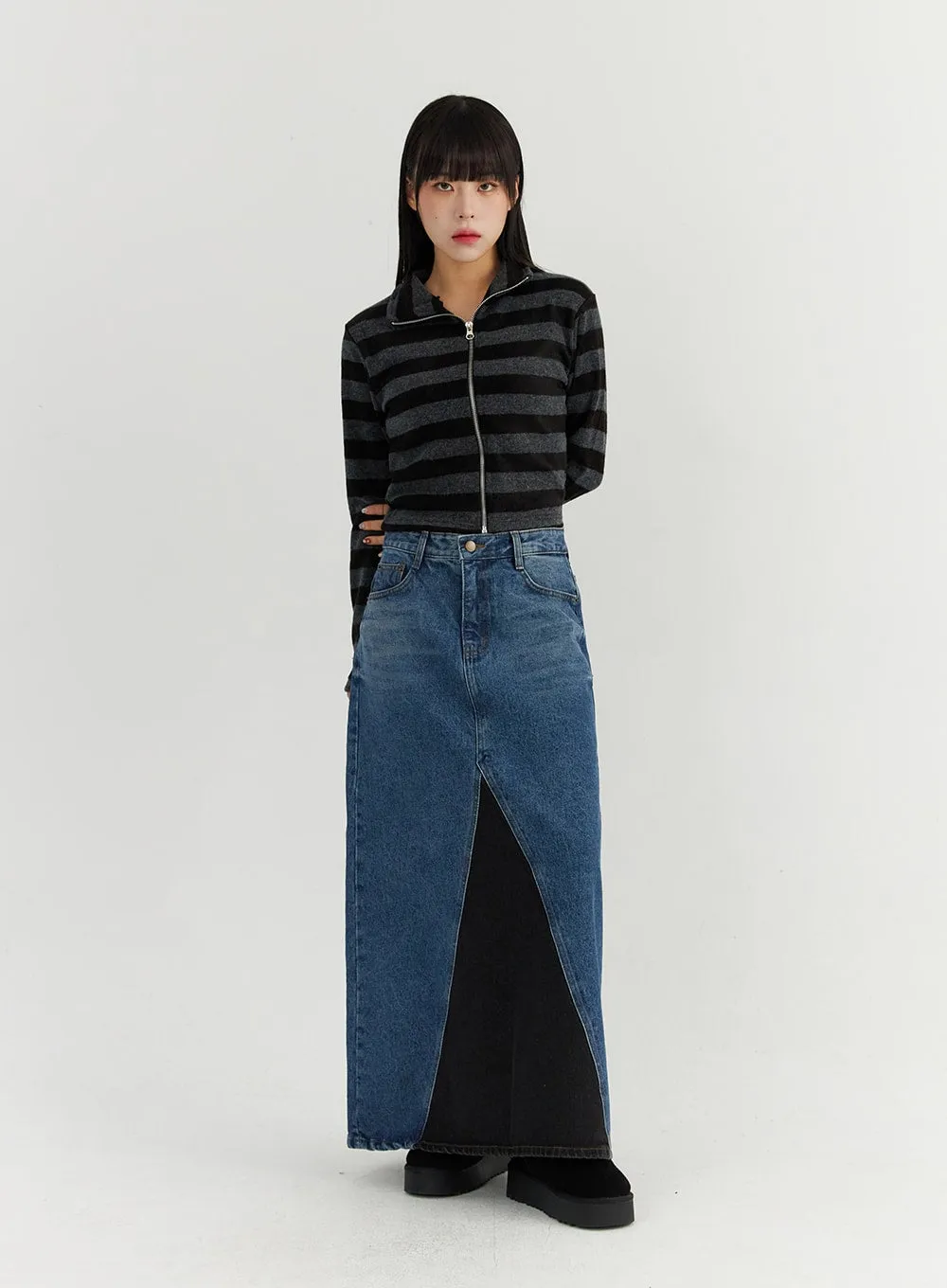 Stripe Zip-Up Turtleneck Knit Top CO319 sold by Lewkin product image thumbnail 3