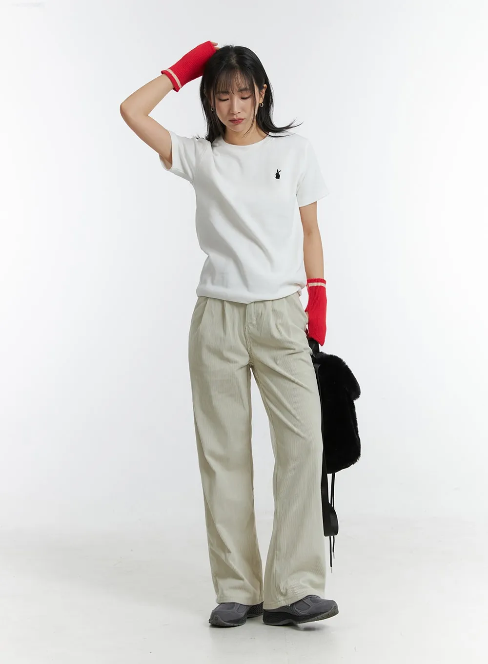Solid Corduroy Straight Leg Pants OD318 sold by Lewkin