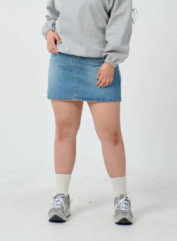 Plus Light Washed Mini Denim Skirt ID27 sold by Lewkin