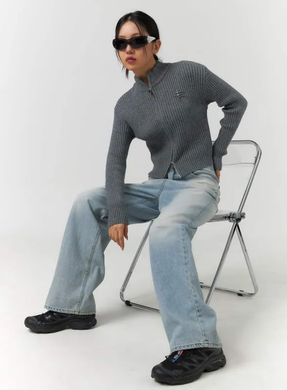 Turtle Neck Knit Zip Up Sweater CF405 sold by Lewkin