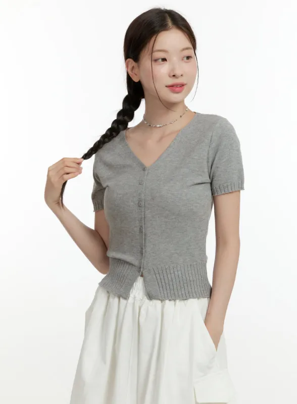 V-Neck Buttoned Crop Cardigan OL424 sold by Lewkin