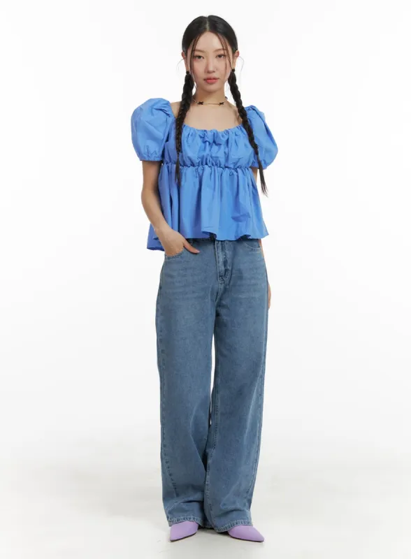Washed Wide Leg Jeans OM428 sold by Lewkin