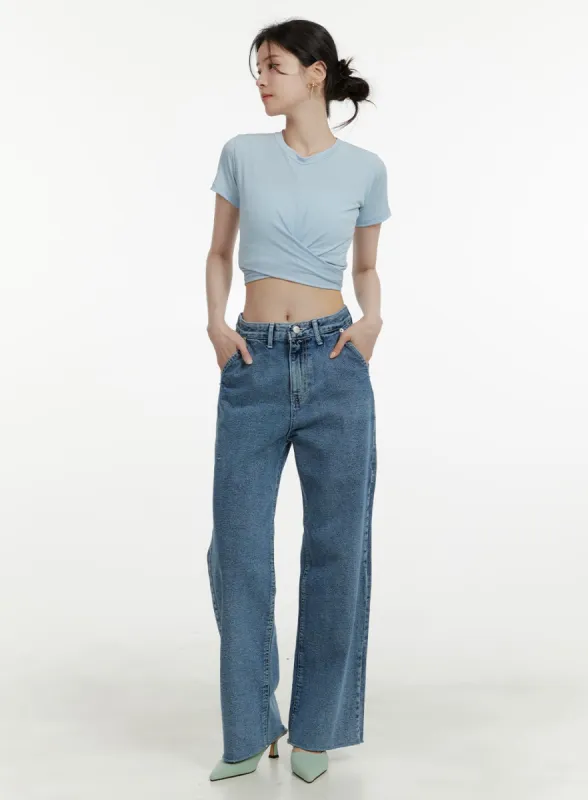 Washed Denim Straight Leg Jeans OA405 sold by Lewkin