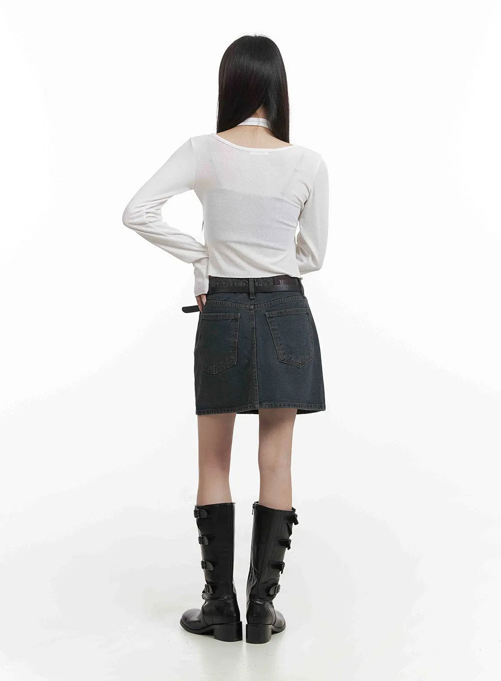 Low Wash Indigo Dream Denim Mini Skirt CY407 sold by Lewkin product image thumbnail 3