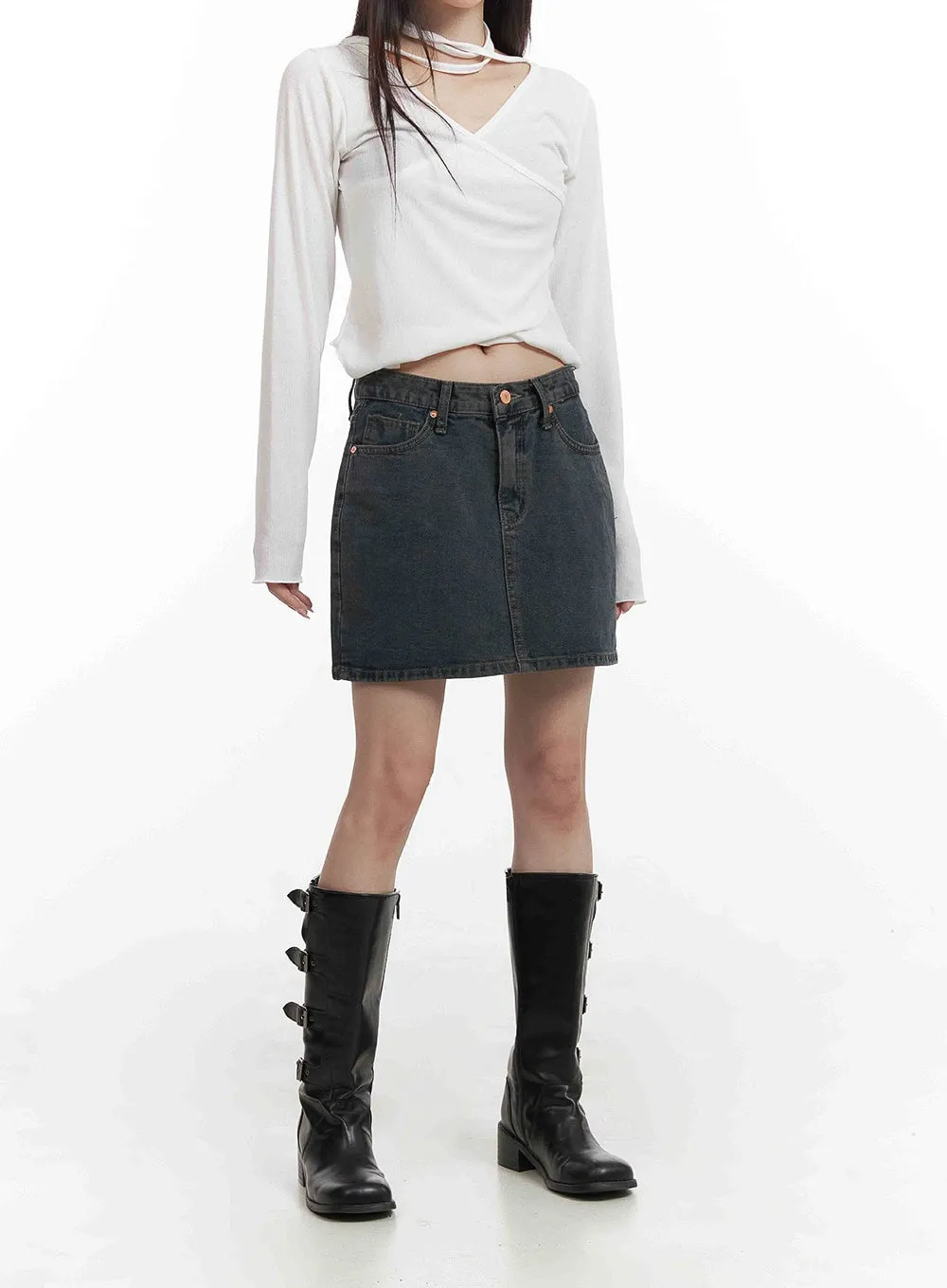 Low Wash Indigo Dream Denim Mini Skirt CY407 sold by Lewkin product image thumbnail 4