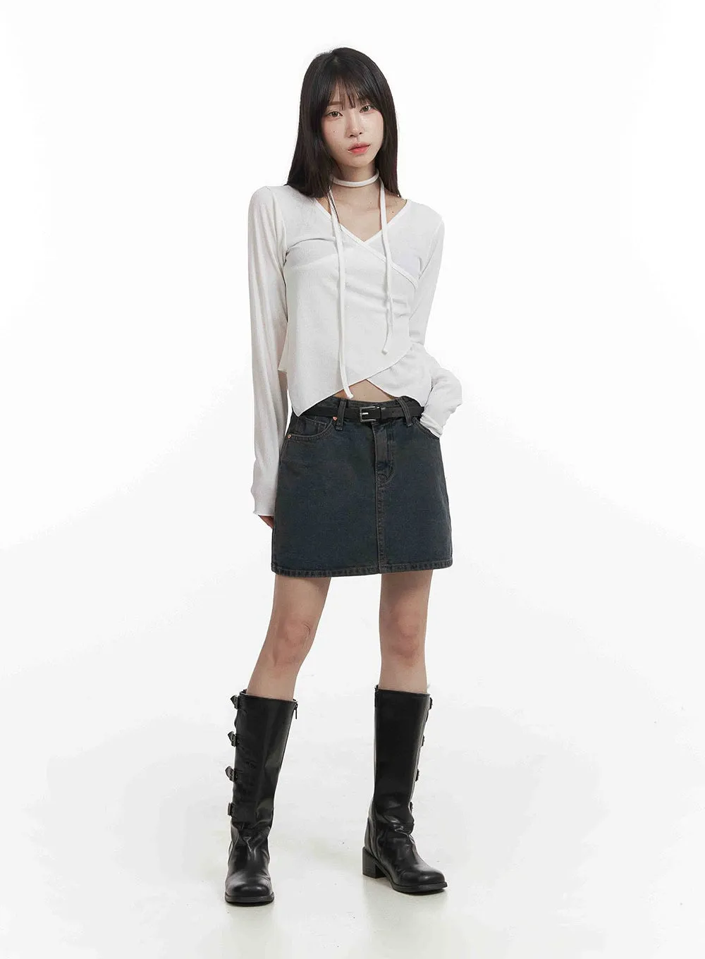 Low Wash Indigo Dream Denim Mini Skirt CY407 sold by Lewkin product image thumbnail 2
