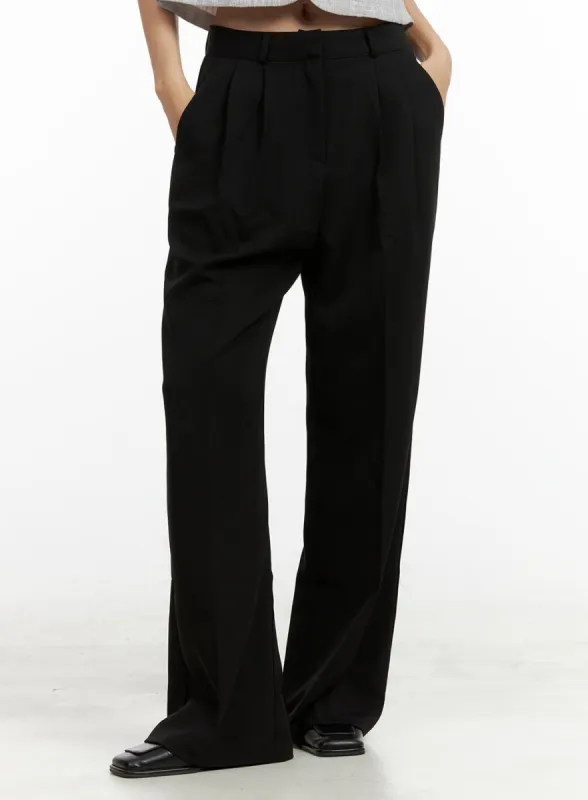 Pintuck Straight-Leg Tailored Pants OU407 sold by Lewkin
