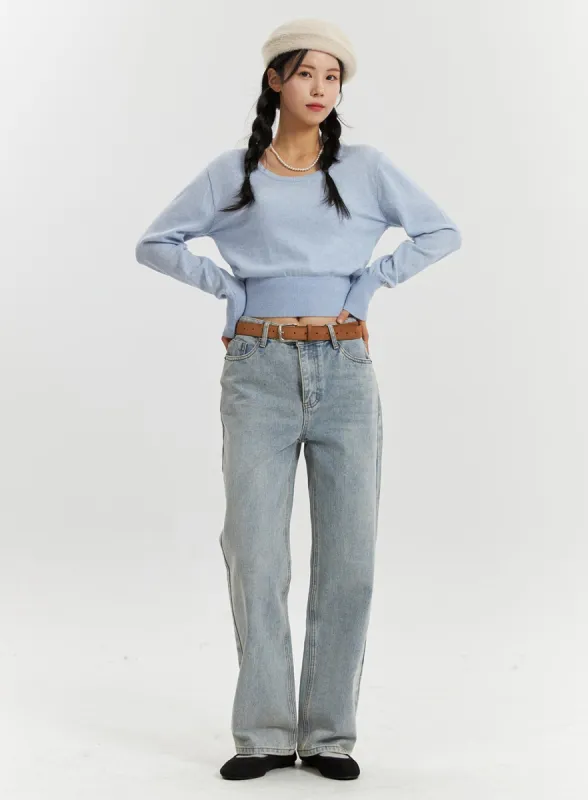 High-Waisted Full-Length Straight Leg Jeans OD320 sold by Lewkin