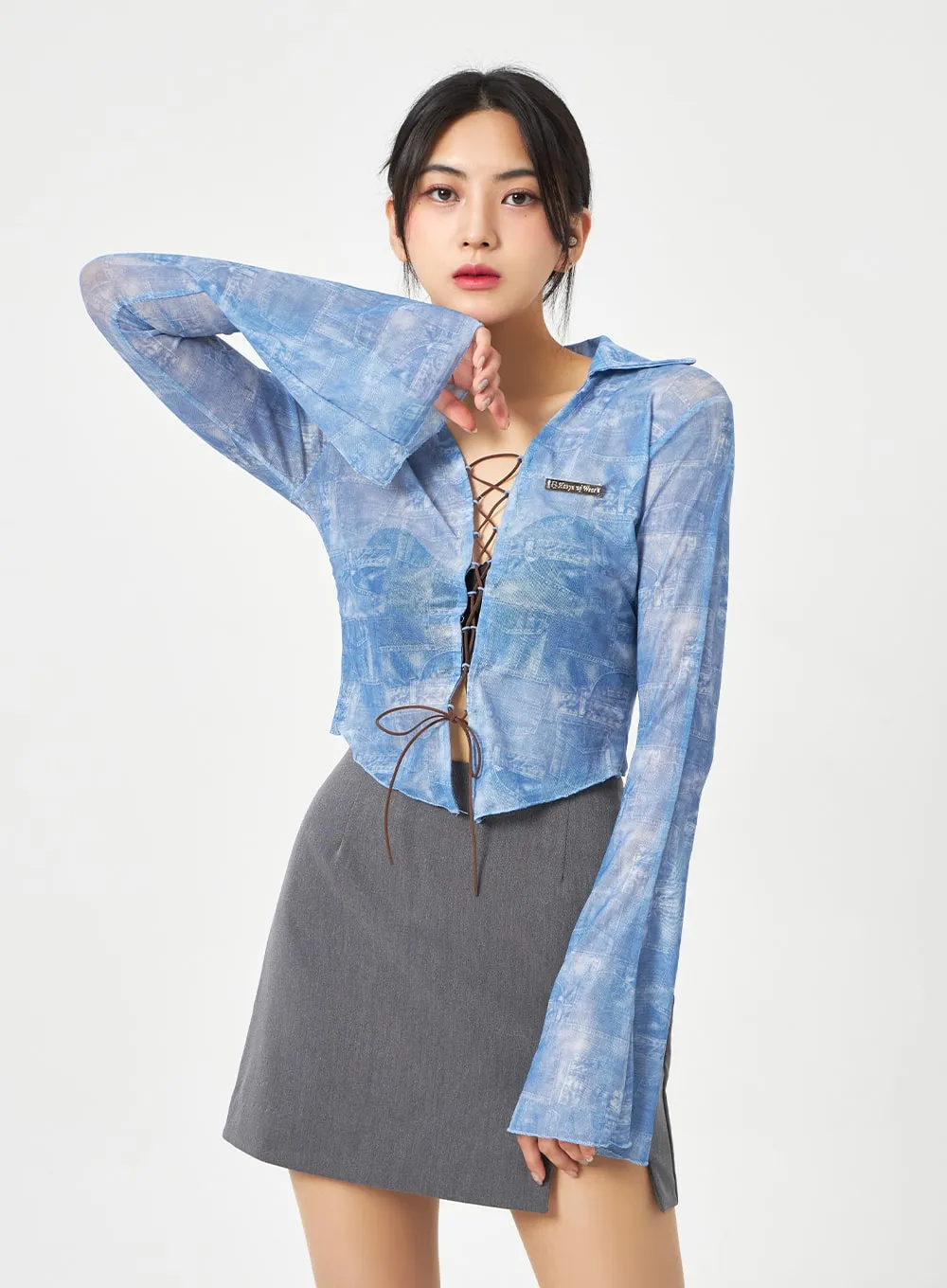 Lace-Up Mesh Blouse BA310 sold by Lewkin product image thumbnail 5