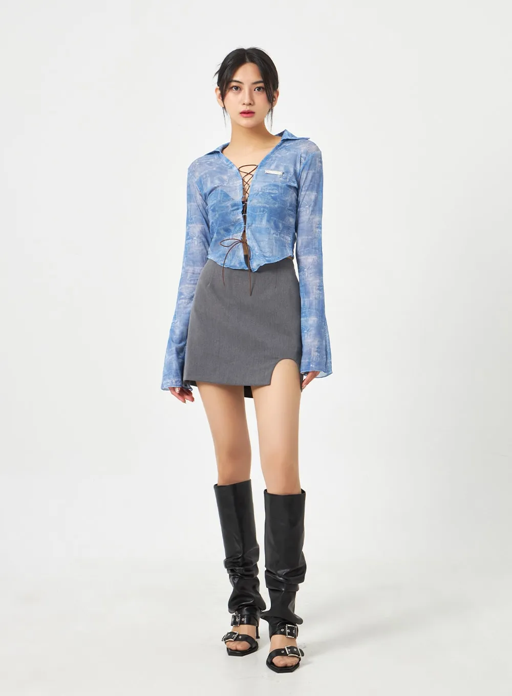 Lace-Up Mesh Blouse BA310 sold by Lewkin product image thumbnail 2