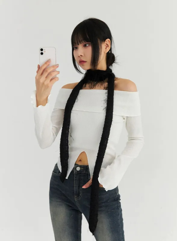 Off-Shoulder Slit Crop Top CN309 sold by Lewkin