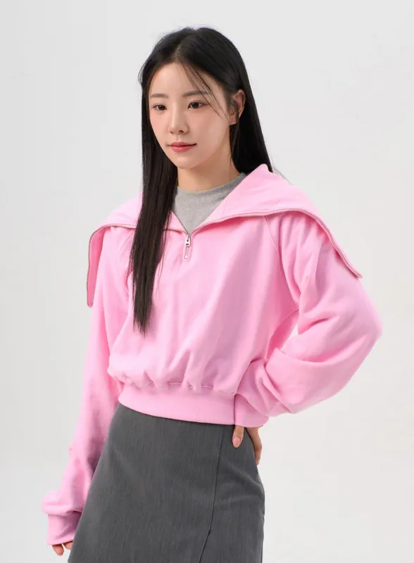 Wide Collar Half-Zip Sweatshirt OS302 sold by Lewkin