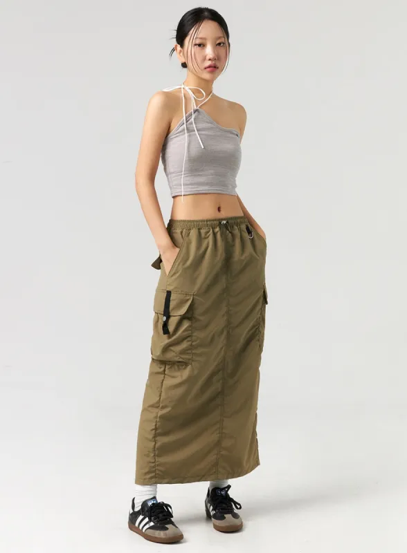 Cargo Nylon Maxi Skirt CL325 sold by Lewkin