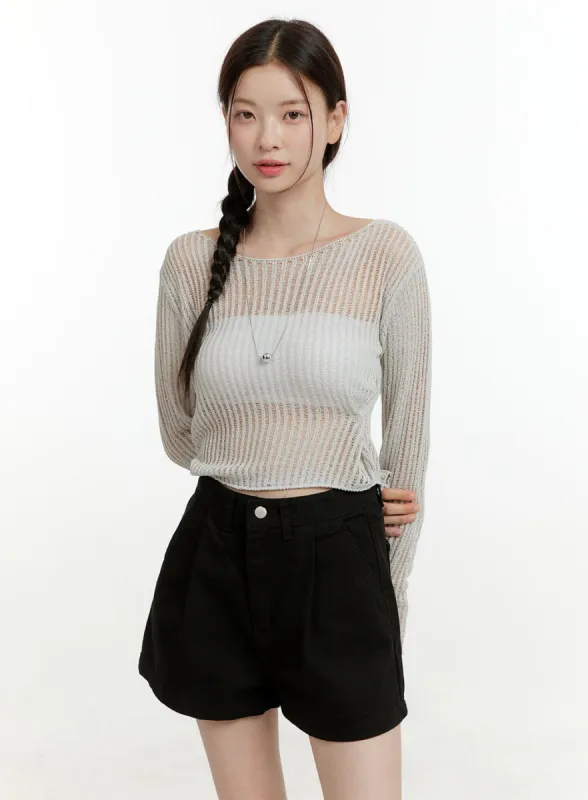 Summer Knit See-through Boat Neck Top OL423 sold by Lewkin