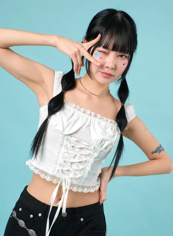Lace-Up Corset Crop Top IJ430 sold by Lewkin