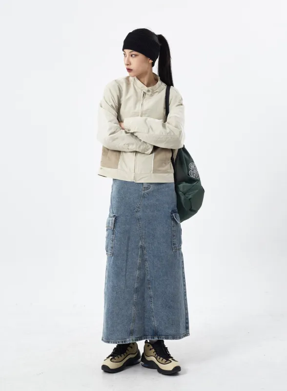 Cargo Denim Maxi Skirt CM310 sold by Lewkin