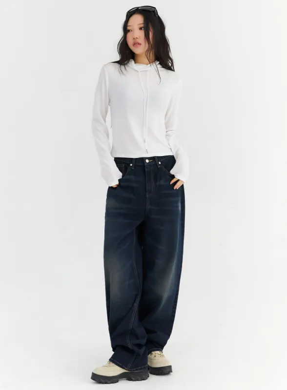 Dark Wash Wide Leg Jeans CN303 sold by Lewkin