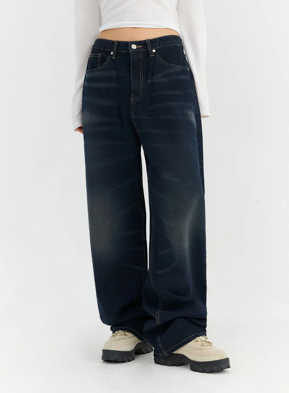 Dark Wash Wide Leg Jeans CN303 sold by Lewkin product image thumbnail 5