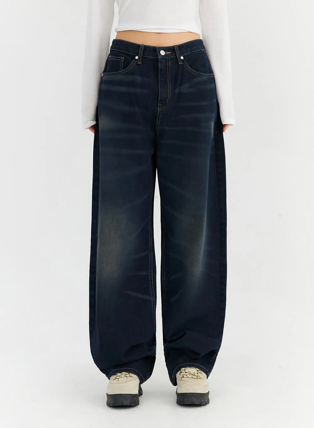 Dark Wash Wide Leg Jeans CN303 sold by Lewkin product image thumbnail 4