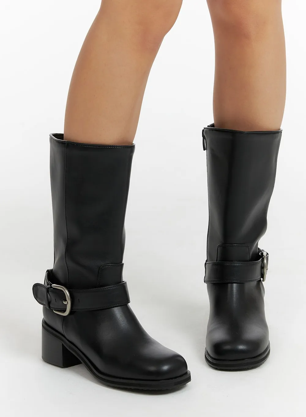 Leather Buckle Biker Boots CF416 sold by Lewkin