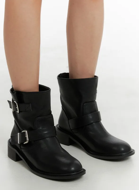 Faux Leather Buckle Boots CM427 sold by Lewkin