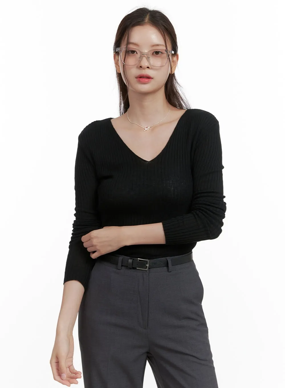 Cashmere V-Neck Long Sleeve OL416 sold by Lewkin product image thumbnail 4