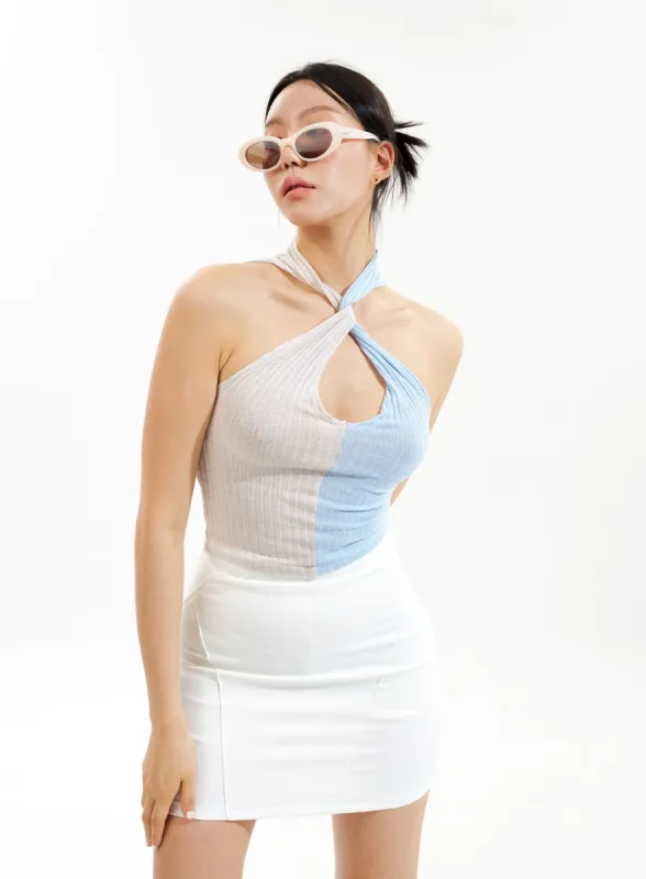 Two Color Halterneck Top IU308 sold by Lewkin