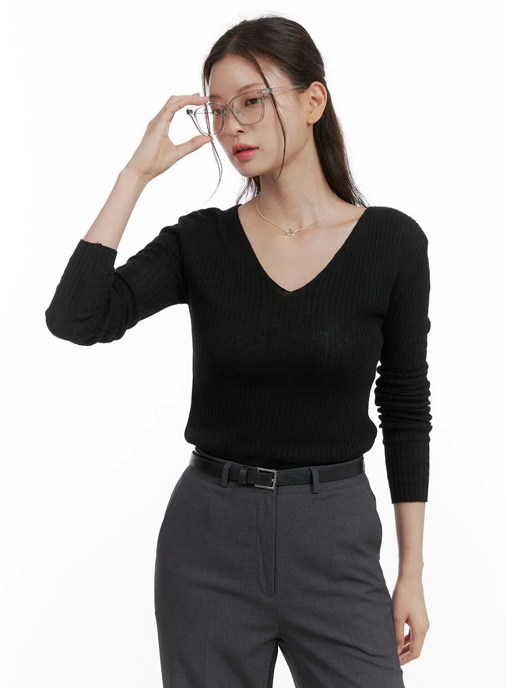 Cashmere V-Neck Long Sleeve OL416 sold by Lewkin