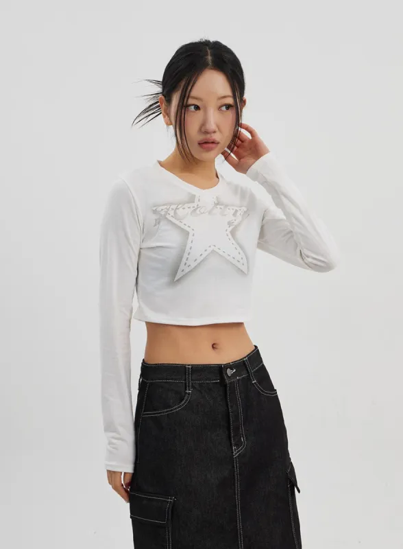 Star Long Sleeve Cropped Top CJ330 sold by Lewkin