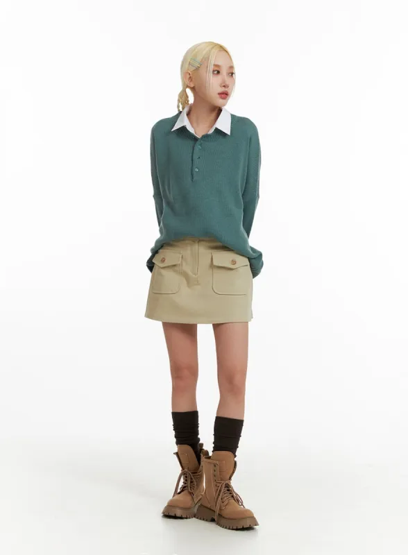 Pocket Cotton Mini Skirt IF408 sold by Lewkin