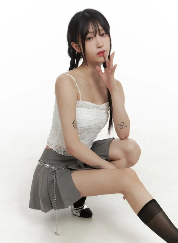 Shirred Lace Crop Cami Top OA425 sold by Lewkin