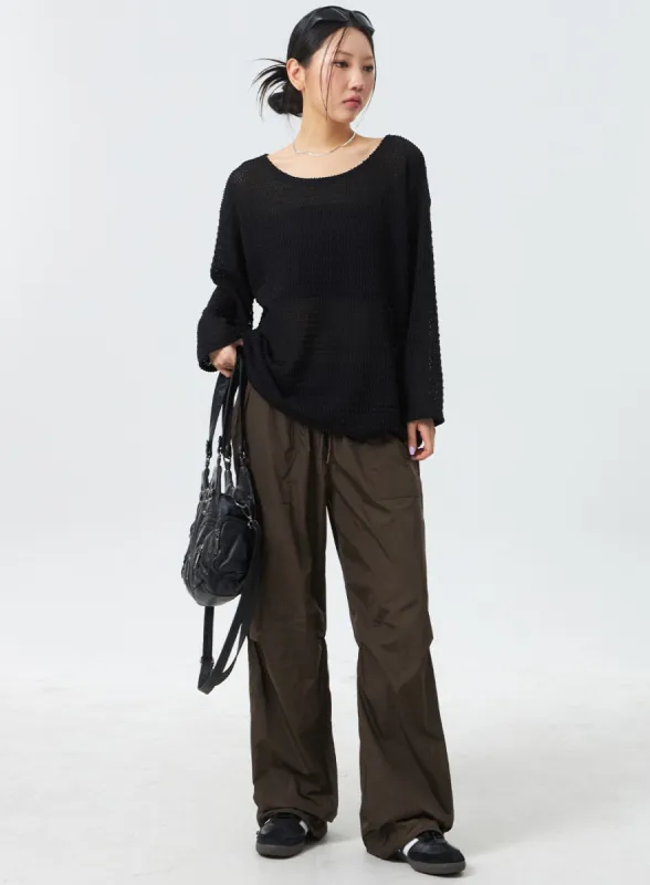 Nylon Wide Track Pants CM330 sold by Lewkin