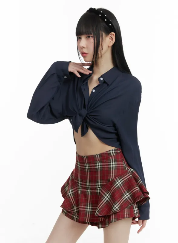 Buttoned Collar Cropped Blouse OM426 sold by Lewkin