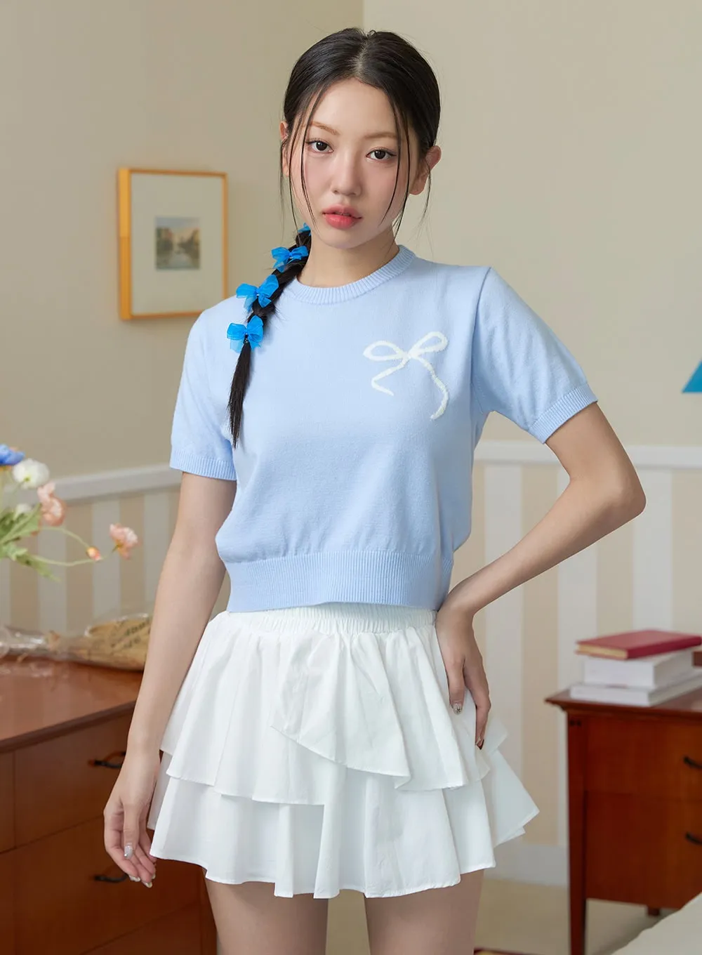 Ribbon Graphic Short Sleeve Sweater OY424 sold by Lewkin product image thumbnail 5