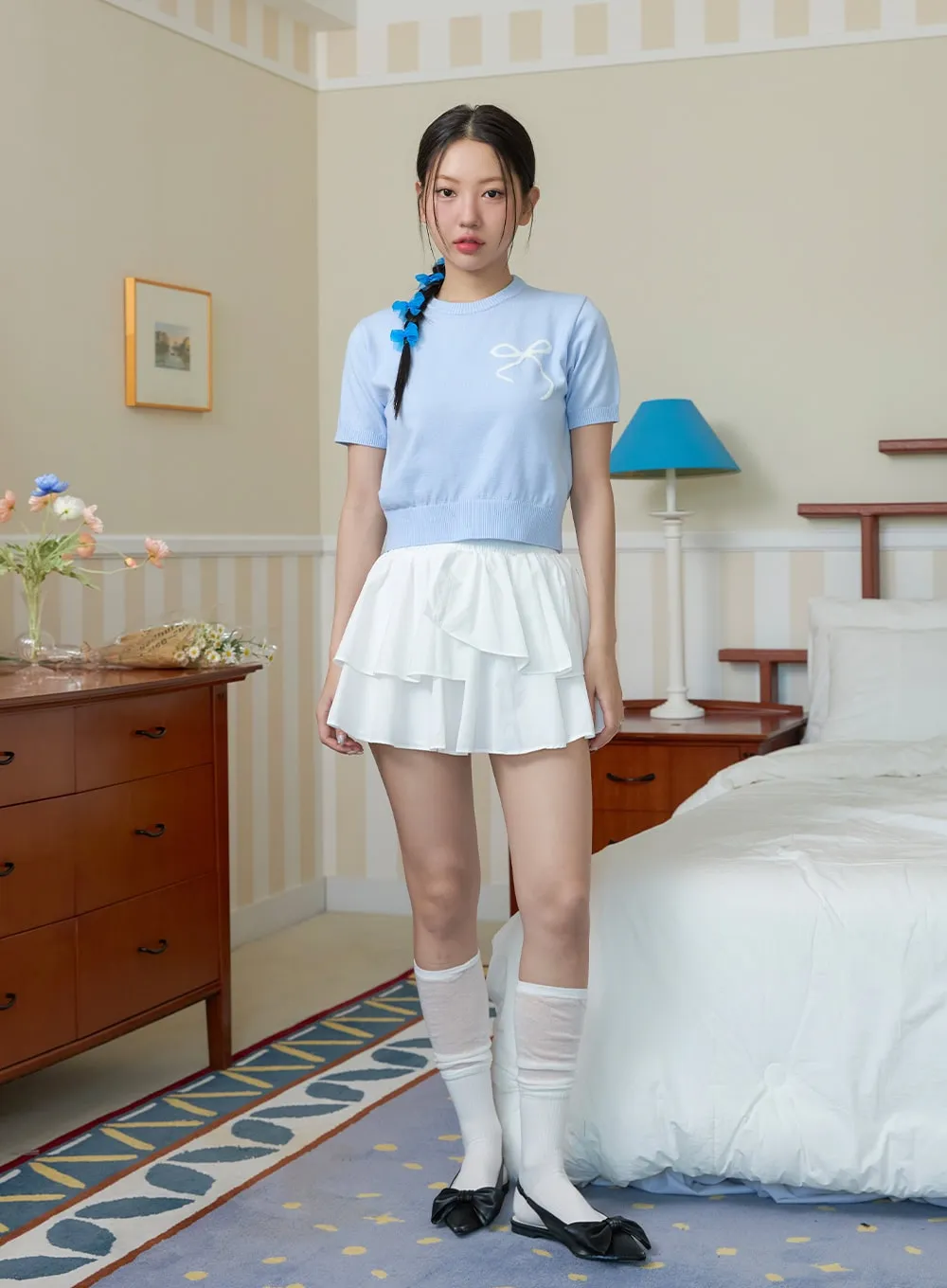 Ribbon Graphic Short Sleeve Sweater OY424 sold by Lewkin product image thumbnail 2