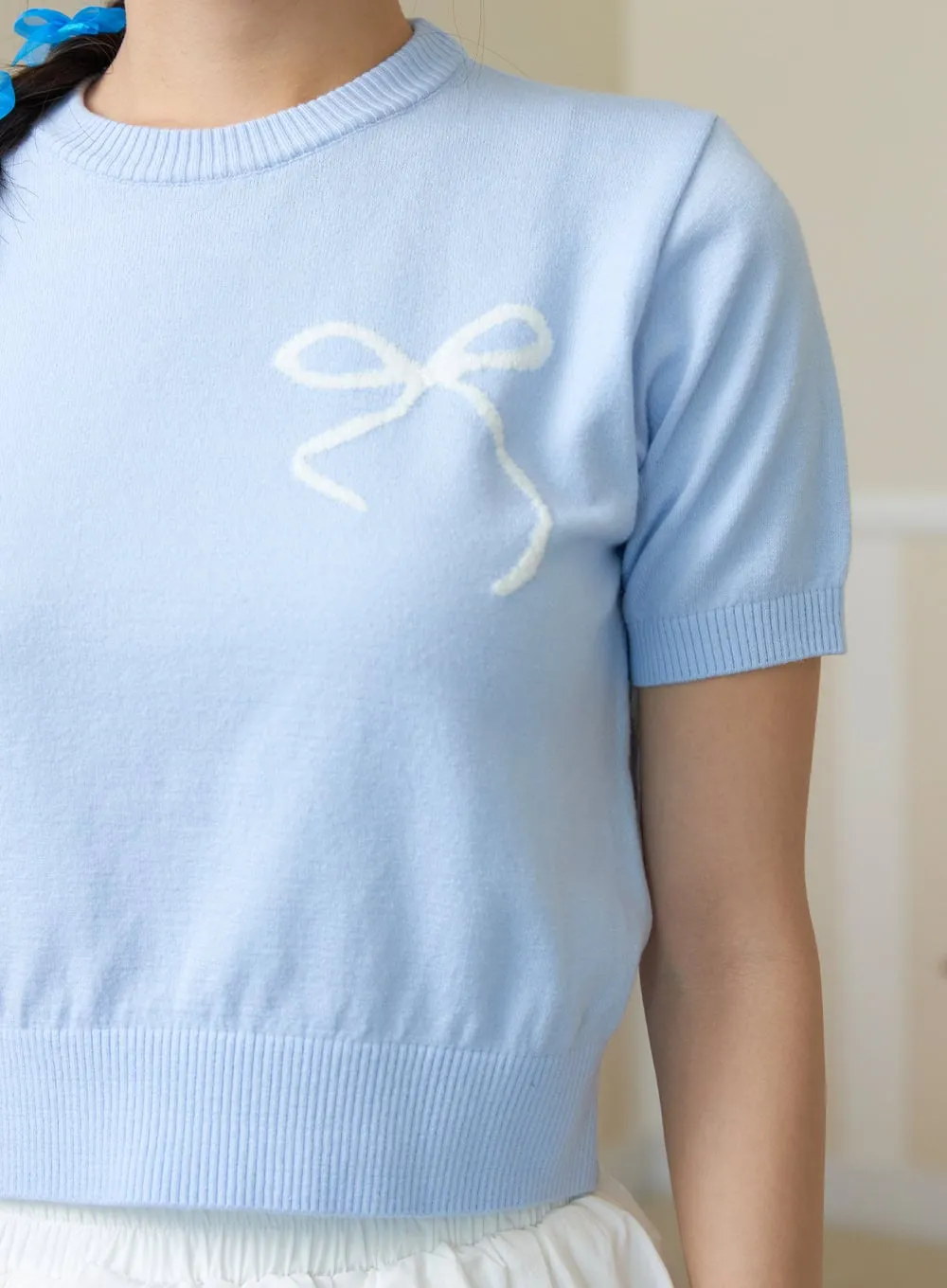 Ribbon Graphic Short Sleeve Sweater OY424 sold by Lewkin product image thumbnail 4