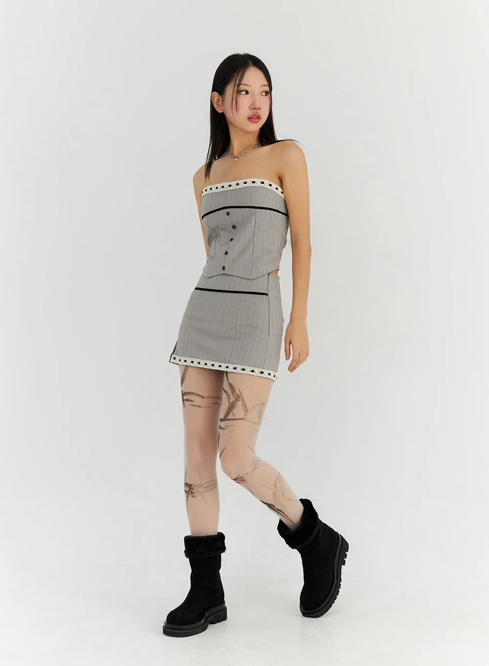 Buttoned Lace Tailored Tube Top CN314 sold by Lewkin product image thumbnail 3