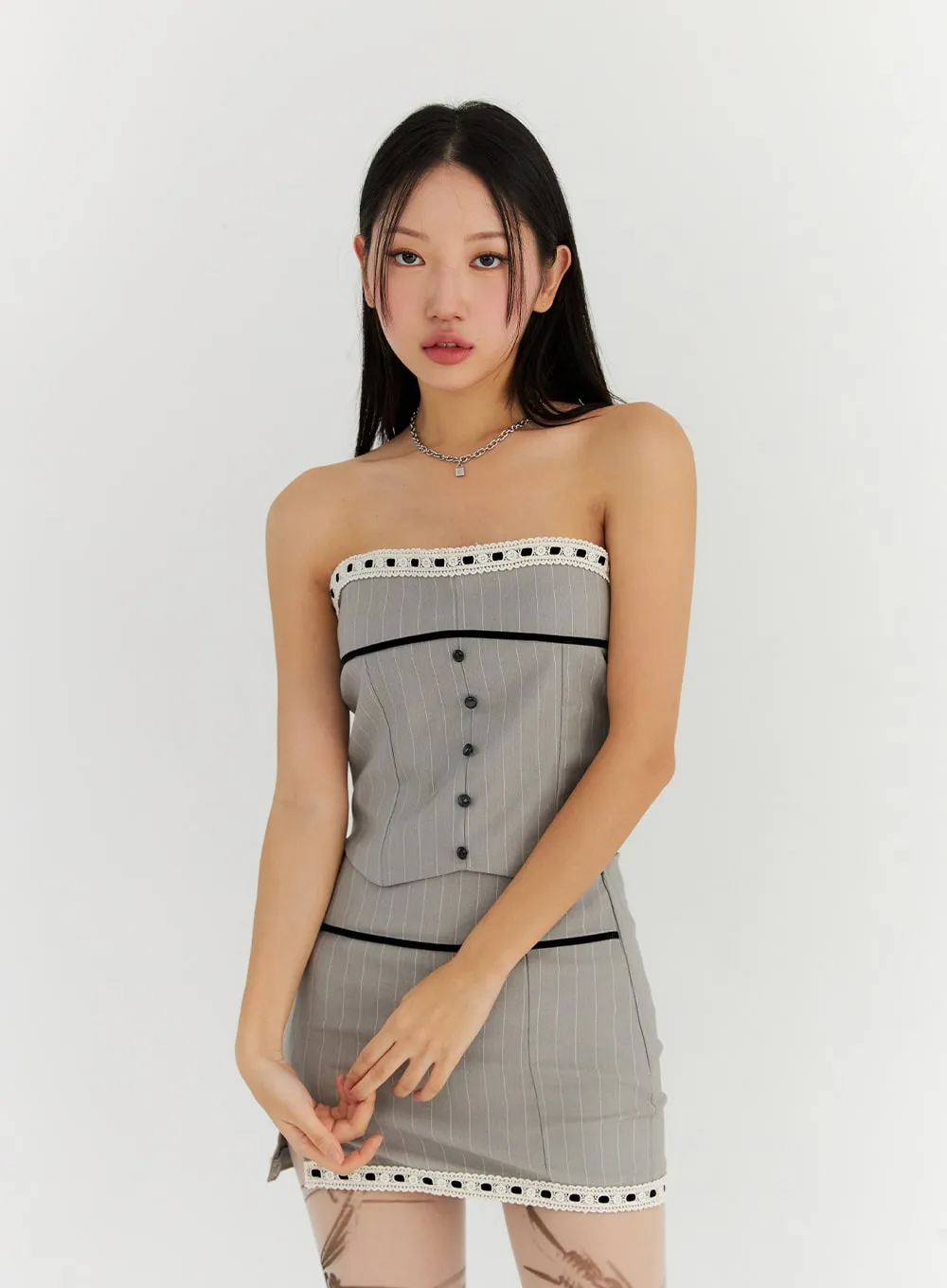 Buttoned Lace Tailored Tube Top CN314 sold by Lewkin product image thumbnail 5