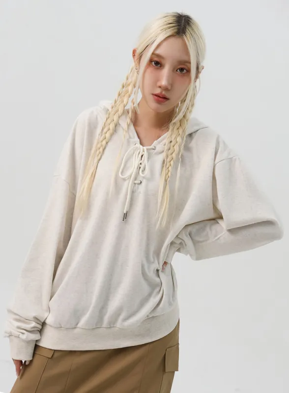 Front Tie Hooded Sweatshirt IS312 sold by Lewkin