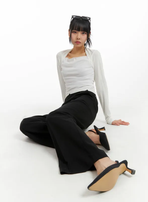 Square Neck Ruched Long Sleeve Top IM414 sold by Lewkin